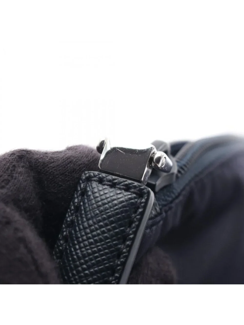Prada Clutch Tessuto Saffiano Navy Nylon Leather Triangle Logo